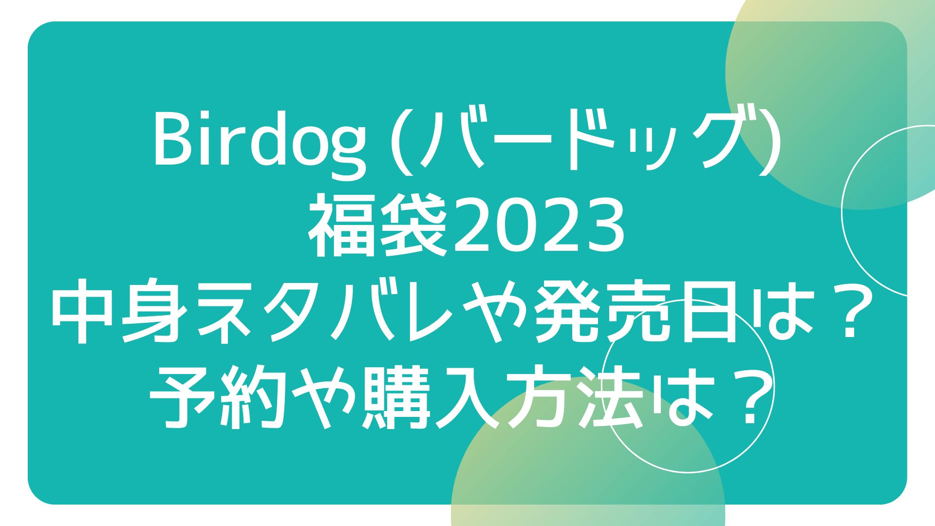 Birdog (バードッグ)福袋2023の中身ネタバレや発売日は？予約や購入方法は？
